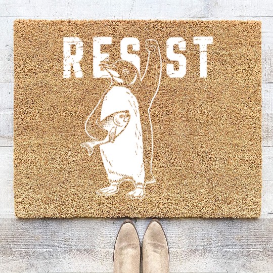 Funny Protest Against Tariffs Resist Penguin Coir Doormats