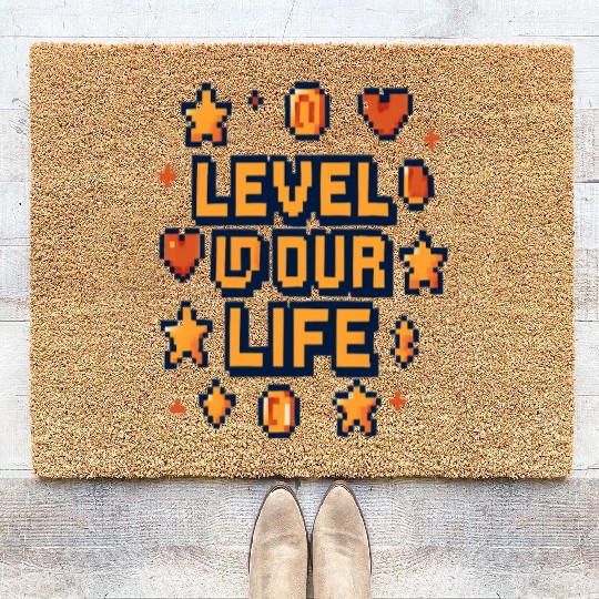 Level Up Your Life – Pixel Art Motivational Coir Doormats