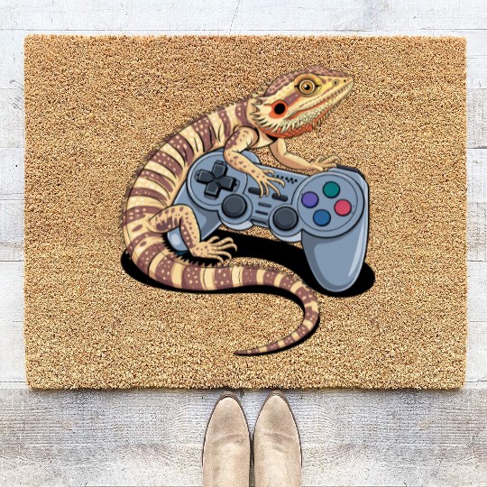 Video Gaming Gamer Pogona Reptile Bearded Dragon Coir Doormats