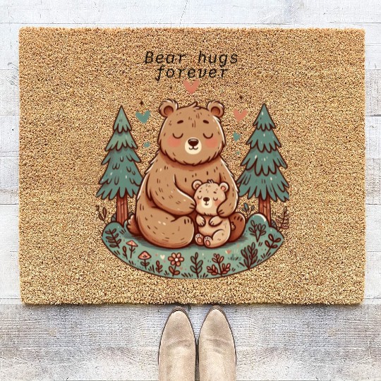 Mama Bear Love – Cute Forest Hug Art Coir Doormats