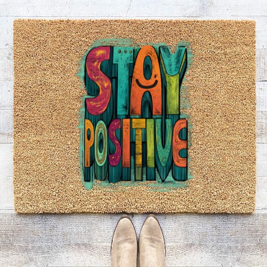 Stay Positive – Retro Color Block Text Coir Doormats