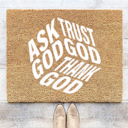 Ask Trust Thank God | 3D Faith-Inspired Typograph Coir Doormats