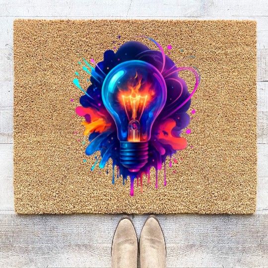 Creative Light Bulb with Neon Splash Coir Doormats