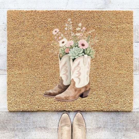 Boho Bloom Boots: Wildflower Cowgirl Style Coir Doormats