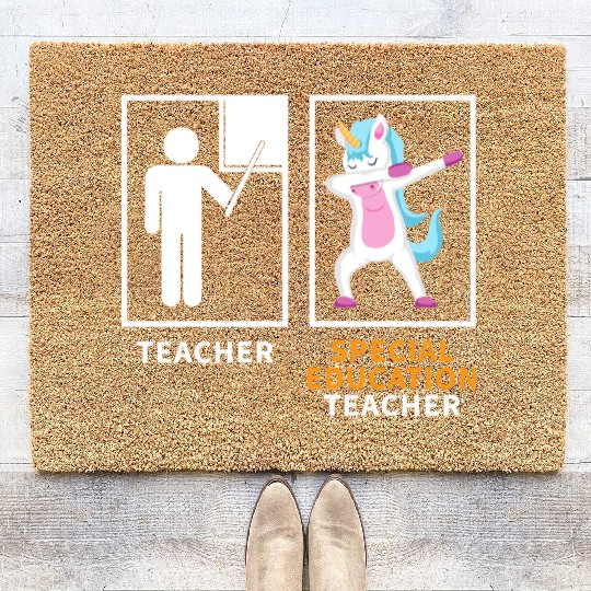Special education teacher dabbing unicorn Coir Doormats