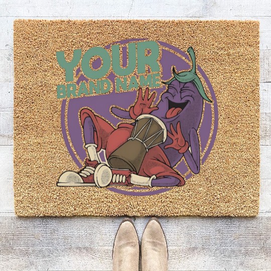 Funky Eggplant Drummer – Funny Cartoon Music T-Shi Coir Doormats