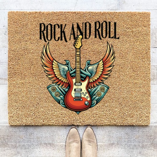 Vintage Retro 80s Rock Roll Music Guitar Wing Coir Doormats