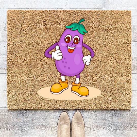 Animated Eggplant Character Design Coir Doormats