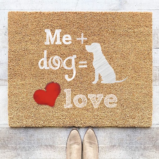 a dog and a red heart love Coir Doormats