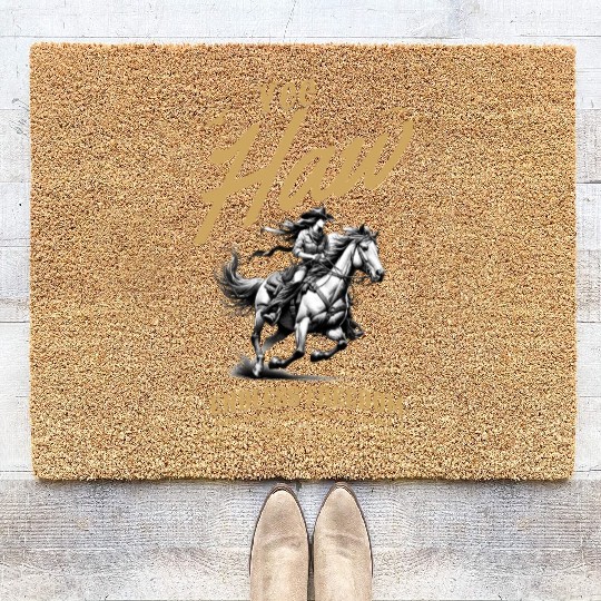 Yee Haw Cowgirl Riding Horse Vintage Western Coir Doormats