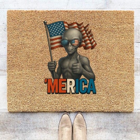 Thumbs Up Merica Alien 4th of July Funny Coir Doormats