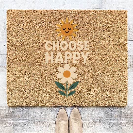 Choose Happy Retro Positivity Sun and Flower Coir Doormats