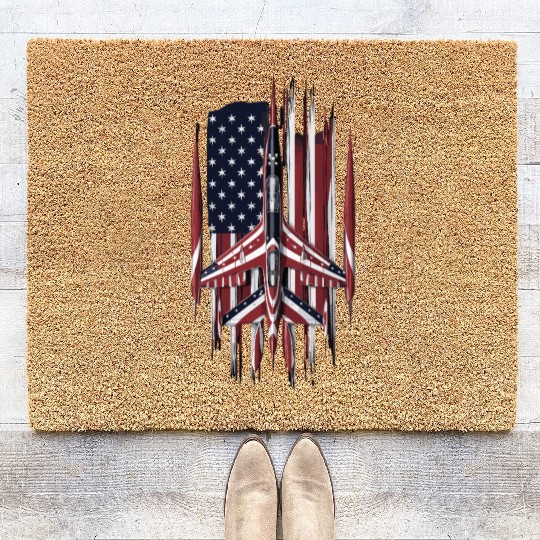 Patriotic Fighter Jet American Flag Art Coir Doormats