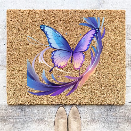 Spectrum Wings – Abstract Floral Butterfly Design Coir Doormats