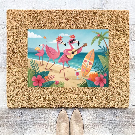 Happy flamingo friends Coir Doormats
