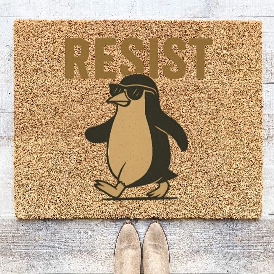 Resist Penguin Activism - Funny Protest Graphic Coir Doormats