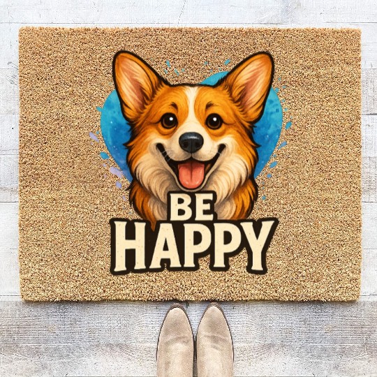 Happy Corgi with Colorful Heart- Dog lover design Coir Doormats
