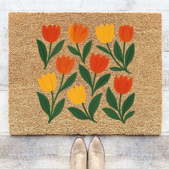 Bright Tulip Garden Pattern Coir Doormats