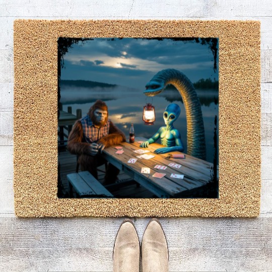 Cryptid Poker Night on Loch Ness - Bigfoot, Coir Doormats