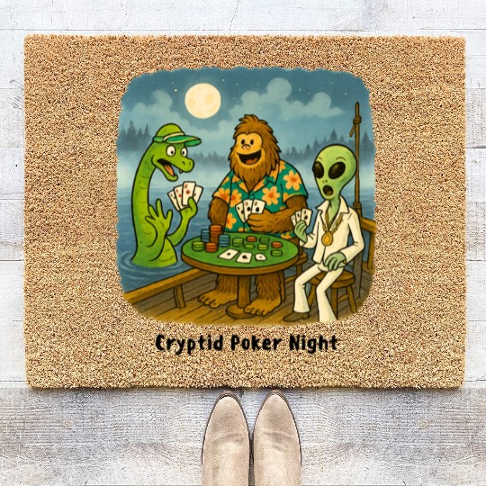 Bigfoot, Nessie and an Alien Play Poker - Cryptid Coir Doormats
