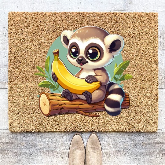 Raccoon with a banana Coir Doormats