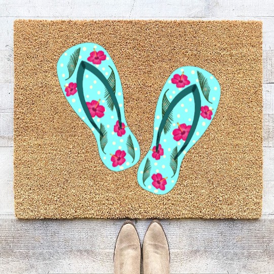 Blue color flip flop Hawaii tropical sticker Coir Doormats