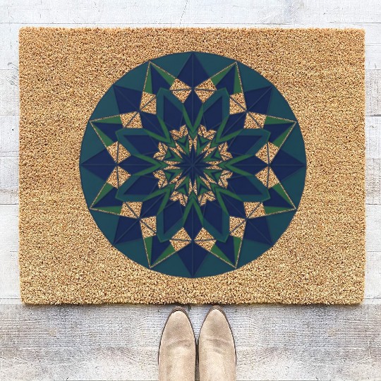 Geometric Mandala in Cool Tones Coir Doormats