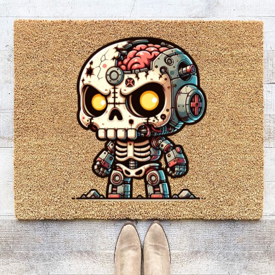 Cyborg Zombie Skull – Tech Undead Warrior Coir Doormats