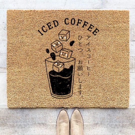 Kawaii Iced Coffee Cubes Black Coir Doormats