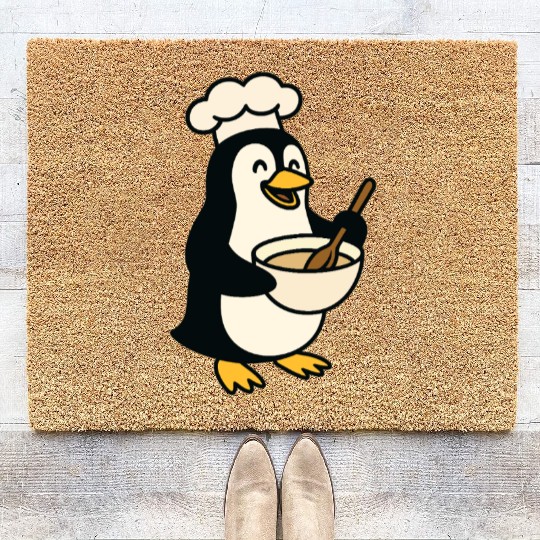 Adorable Cooking Penguin Chef Coir Doormats