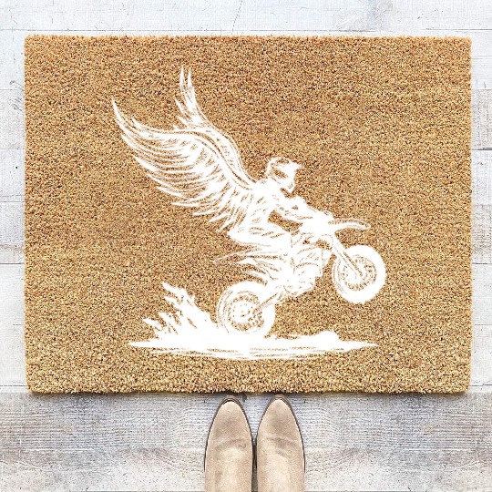 Winged Dirt Bike Rider Soaring Adventure Coir Doormats