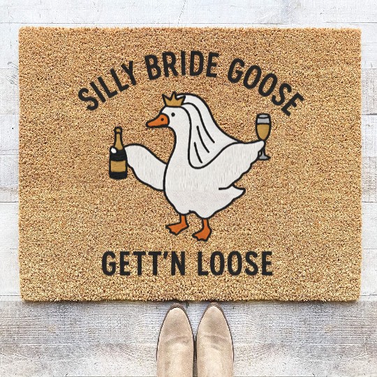 Embroidered Silly Goose Bride Funny Goose Lover Coir Doormats