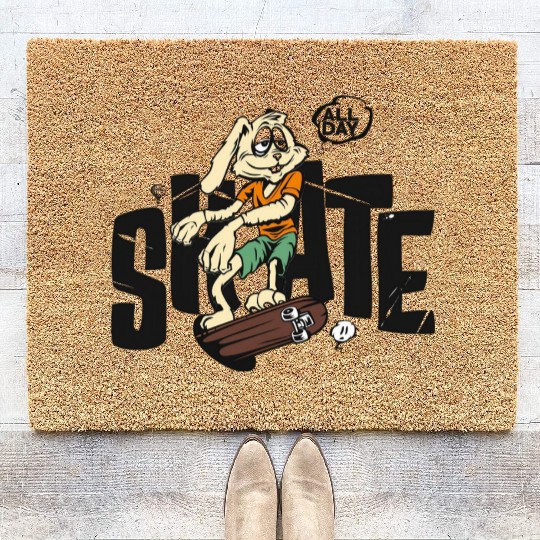 Funny Bunny with Skateboard All Day Skate Coir Doormats