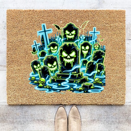 Neon Tomb Uprising – Glowing Graveyard Ghouls Coir Doormats