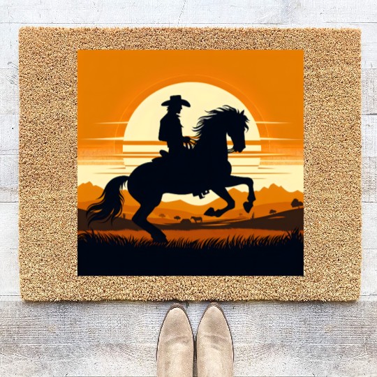 Cowboy & Horse Sunset Scene Coir Doormats Coir Doormats