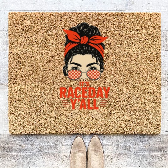 Retro Race Day Vibes for Women with Sunglasses Coir Doormats
