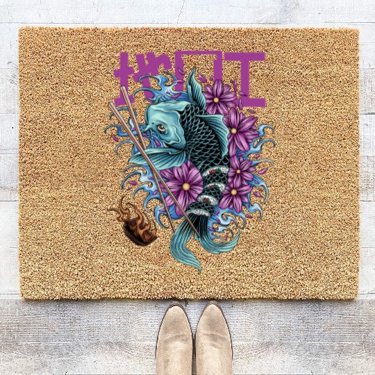 Tattoo Koi Fish & Sakura Flowers – Japanes Art Coir Doormats