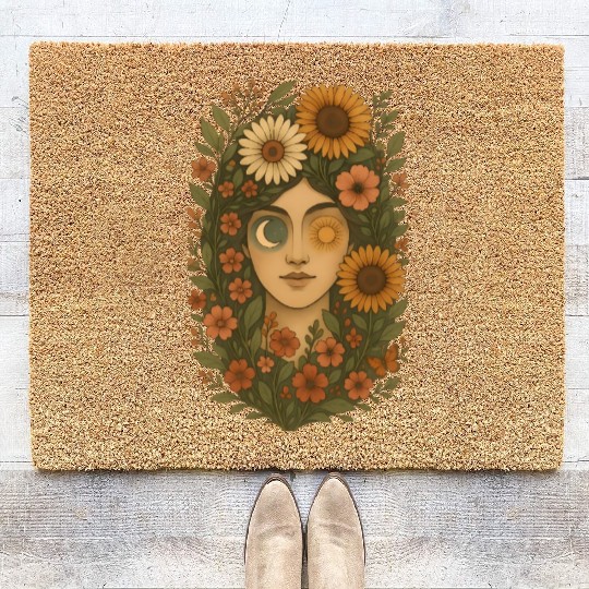 Celestial Floral Woman Art Coir Doormats