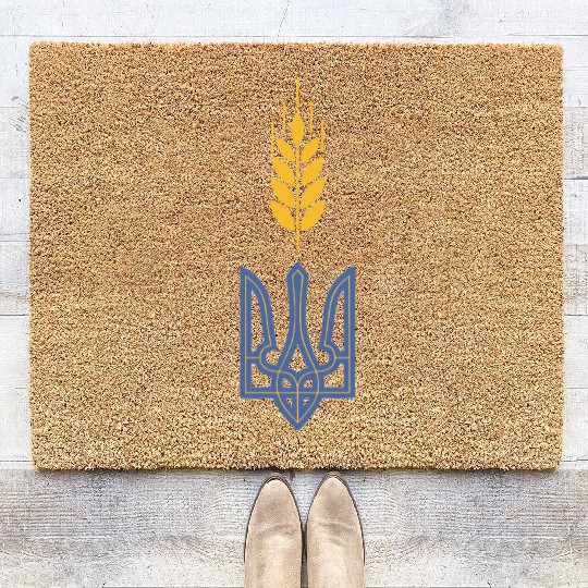 Ukraine Trident Wheat Symbol Ukrainian Heritage Coir Doormats