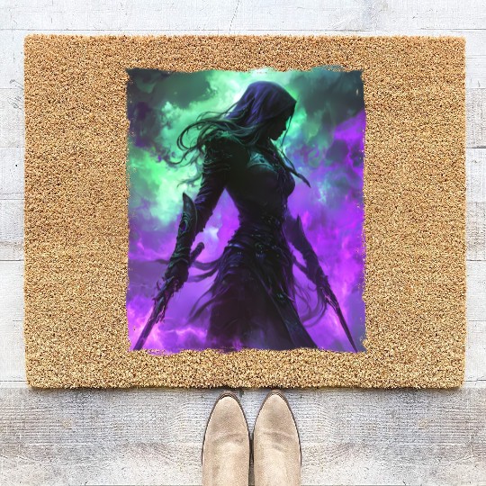 Mystical Assassin Woman In Violet Fog Fantasy Coir Doormats