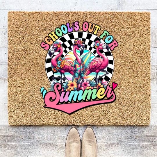 Schools Out For Summer Flamingo Teaches Students Coir Doormats