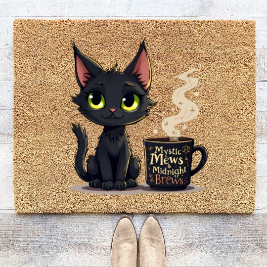 Mystic Mews & Midnight Brews - Black Cat & Magic Coir Doormats