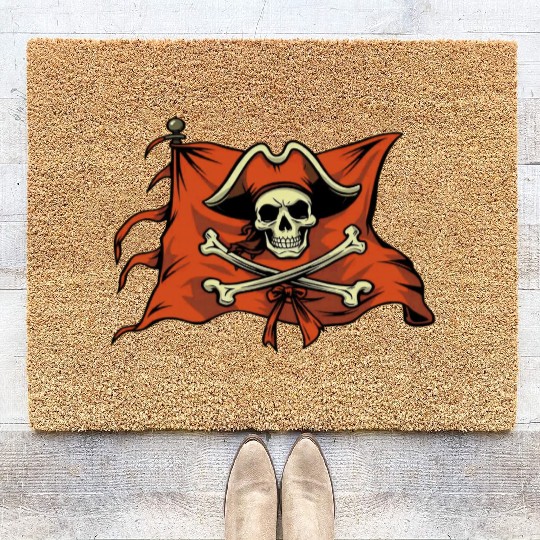 Pirate Flag Red Jolly Roger Coir Doormats