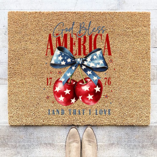 4th of July Cherry America Coquette Coir Doormats