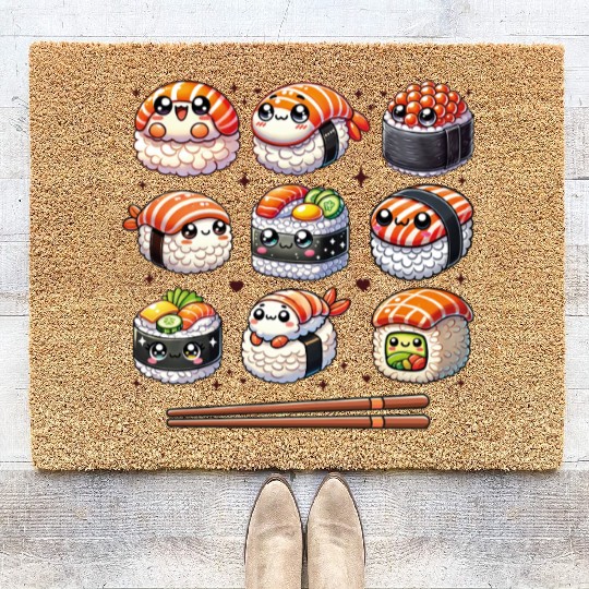 Funny Kawaii Sushi Anime Cute Japanese Food Lover Coir Doormats