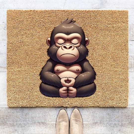 Cute gorilla yoga meditation inner peace cartoon Coir Doormats