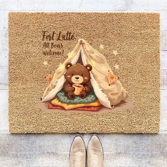 Fort Latte - Cute Bear Cub & Cozy Coffee Fun Coir Doormats