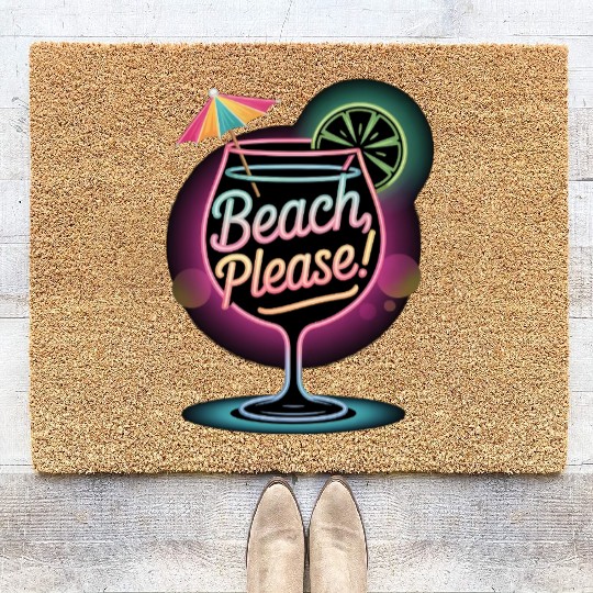 Neon Tropical Cocktail Beach Please Retro Summer Coir Doormats