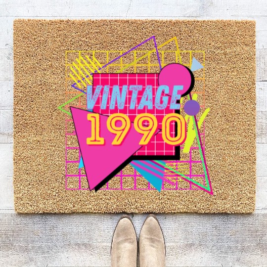 1990 Birthday Gift Retro Neon 90s Style Coir Doormats
