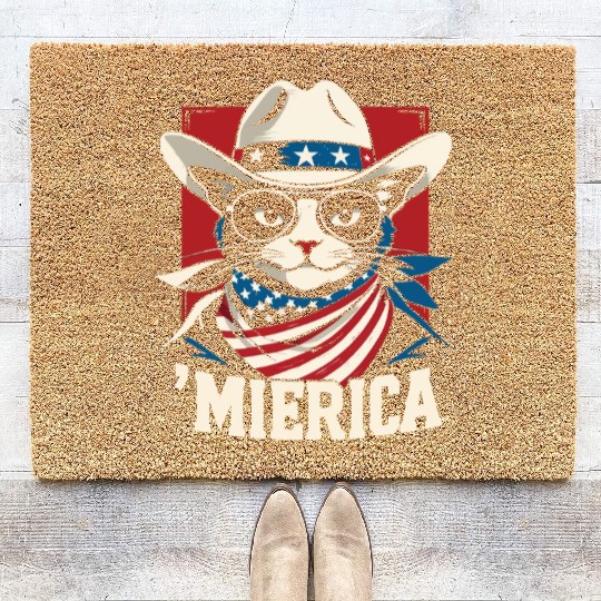 Funny Patriotic USA Pride 'Merica Cat Lovers Coir Doormats